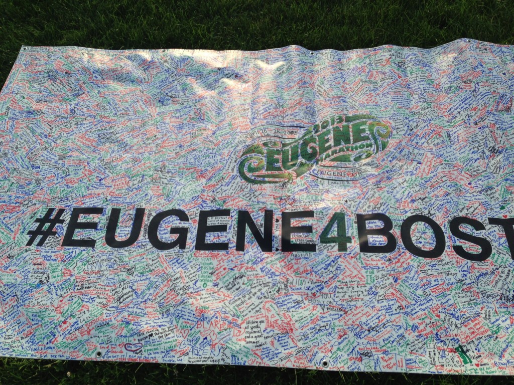 Greetings from the Eugene Marathon to Boston