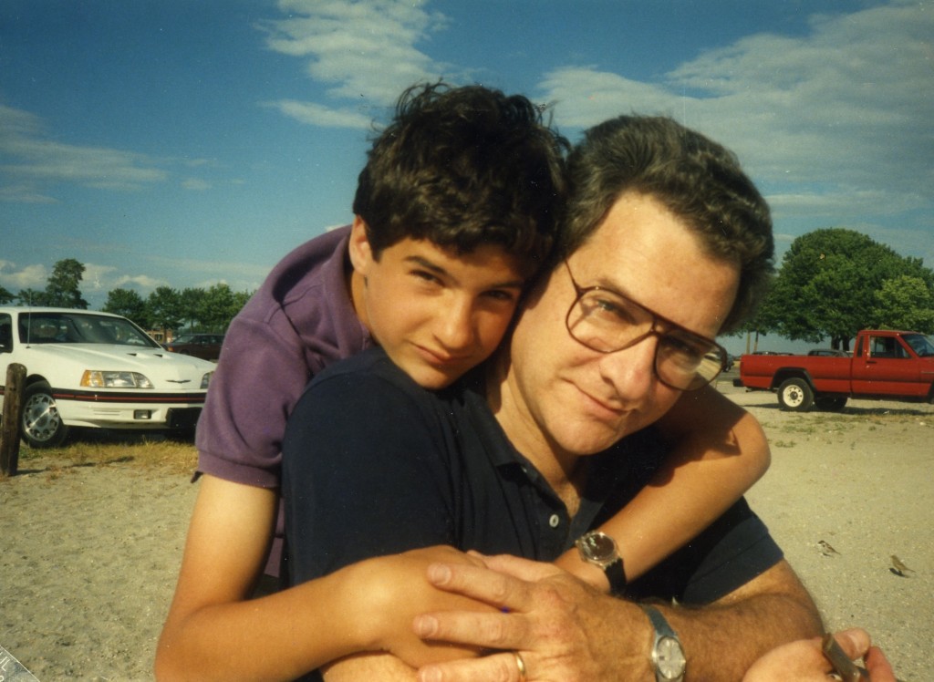 Aaron and Dad on Compo Beach in Connecticut, c. 1985