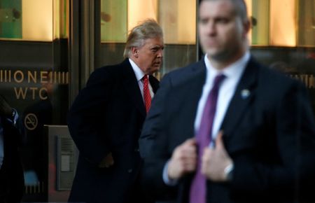 Trump leaves a briefing at One World Trade Center